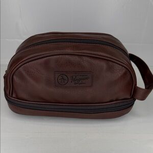 Original Penguin Brown Faux Leather Toiletry Shave Bag Pouch